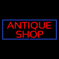 Red Antique Shop Blue Border Neon Skilt