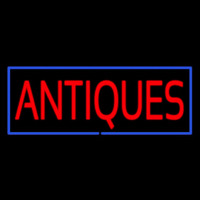 Red Antiques Blue Rectangle Neon Skilt