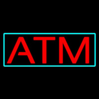 Red Atm With Light Blue Border Neon Skilt