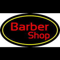 Red Barber Shop Oval Yellow Border Neon Skilt
