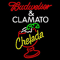 Red Budweiser and Clamato Chelada Beer Sign Neon Skilt