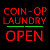 Red Coin Op Laundry Block Open Green Line Neon Skilt