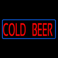 Red Cold Beer With Blue Border Neon Skilt