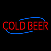 Red Cold Beer With Blue Border With Blue Line Neon Skilt