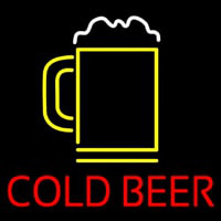 Red Cold Beer With Yellow Mug Neon Skilt