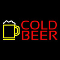 Red Cold Beer With Yellow Mug Neon Skilt