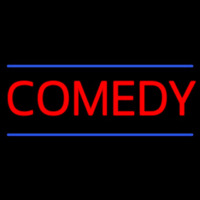Red Comedy Blue Lines Neon Skilt