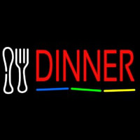 Red Dinner Multicolored Line With Spoon And Fork Neon Skilt