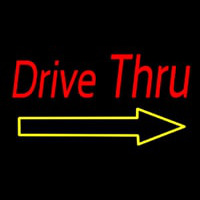 Red Double Stroke Drive Thru With Yellow Arrow Neon Skilt