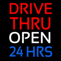 Red Drive Thru Open 24 Hrs Neon Skilt