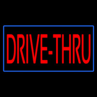 Red Drive Thru With Blue Border Neon Skilt