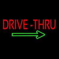 Red Drive Thru With Green Arrow Neon Skilt