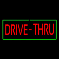 Red Drive Thru With Green Border Neon Skilt