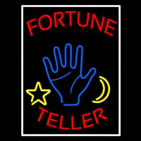 Red Fortune Teller With Logo And White Border Neon Skilt