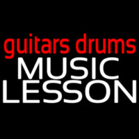 Red Guitar Drums White Music Lesson Neon Skilt