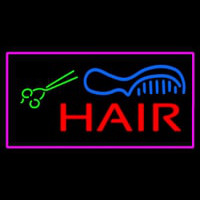 Red Hair With Comb And Scissor Pink Border Neon Skilt