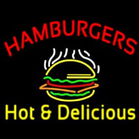 Red Hamburgers Hot And Delicious Neon Skilt