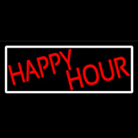 Red Happy Hour With White Border Neon Skilt