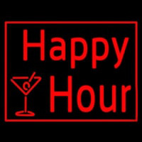 Red Happy Hour With Wine Glass Neon Skilt