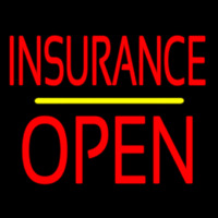 Red Insurance Block Open Yellow Line Neon Skilt
