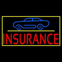 Red Insurance Car Logo With Yellow Border Neon Skilt