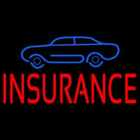 Red Insurance With Blue Car Neon Skilt