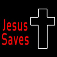 Red Jesus Saves With Cross Neon Skilt