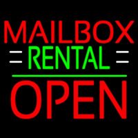 Red Mailbo  Rental With White Line Open 1 Neon Skilt