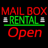 Red Mailbo  Rental With White Line Open 2 Neon Skilt