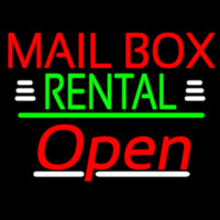 Red Mailbo  Rental With White Line Open 3 Neon Skilt