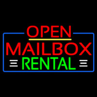 Red Mailbo  Rental With White Line Open 4 Neon Skilt