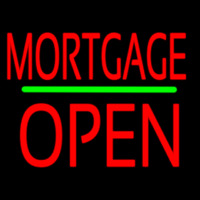 Red Mortgage Block Open Green Line Neon Skilt