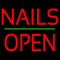 Red Nails Block Open Green Line Neon Skilt