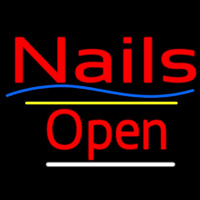 Red Nails Open Yellow Line Neon Skilt