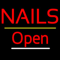 Red Nails Open Yellow Line Neon Skilt