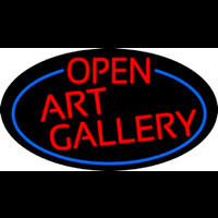 Red Open Art Gallery Oval With Blue Border Neon Skilt