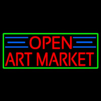 Red Open Art Market With Green Border Neon Skilt