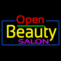 Red Open Beauty Salon With Blue Border Neon Skilt
