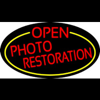 Red Open Photo Restoration Oval With Yellow Border Neon Skilt