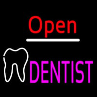 Red Open Pink Dentist Tooth Logo Neon Skilt