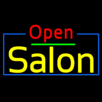 Red Open Salon With Blue Border Neon Skilt