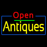 Red Open Yellow Antiques Neon Skilt