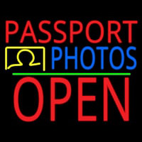 Red Passport Blue Photos With Open 1 Neon Skilt