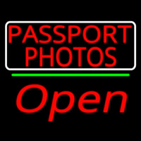 Red Passport Photos With Open 2 Neon Skilt