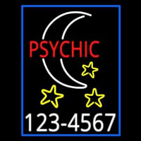 Red Psychic White Logo Phone Number Blue Border Neon Skilt