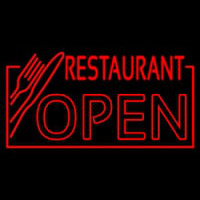 Red Restaurant Open With Knife And Fork Neon Skilt