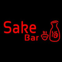 Red Sake Bar With Bottle And Glass Neon Skilt