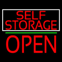 Red Self Storage White Border Open 1 Neon Skilt