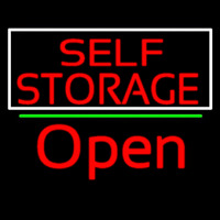 Red Self Storage White Border Open 2 Neon Skilt