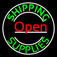 Red Shipping Supplies With Circle Open Neon Skilt